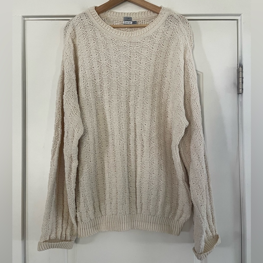 Vintage Tony Lambert 100% Cotton Patterned Cream Sweater - XL
